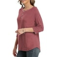 thumbnail image 4 of 3/4 Sleeve Raglan Shirts for Women Color Block Henley Blouse Button Tunic Tops(B-Wine Red S), 4 of 5