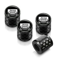 iPick Image for Jeep Grill in Black on Real Carbon Fiber Barrel Black Aluminum Tire Valve Stem Caps, Official Licensed