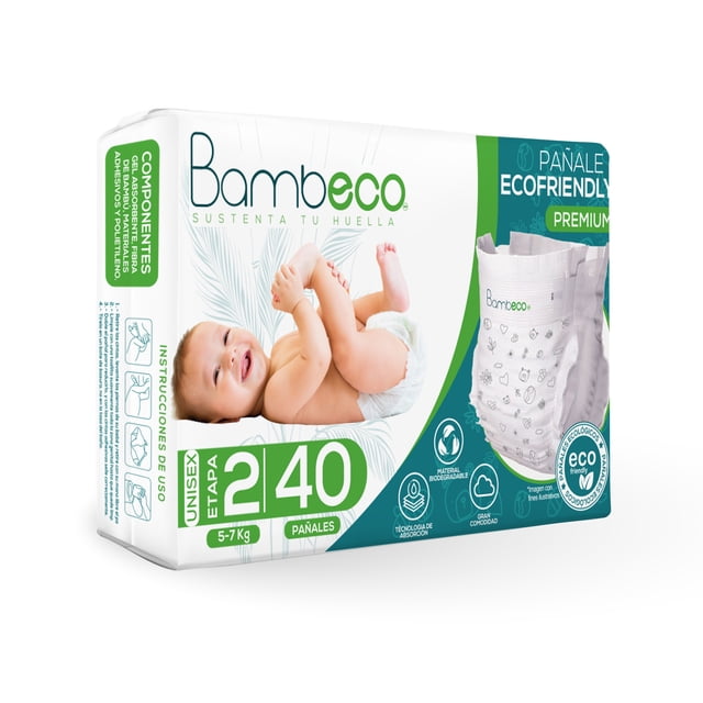 Pañales para Bebé Bambeco Etapa 2 Desechables Ecológicos Paquete 40 Piezas