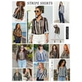 thumbnail image 4 of HOTAPEI Womens Striped Button Down Shirts Casual V Neck Roll Up Long Sleeve Blouses Tops, 4 of 6