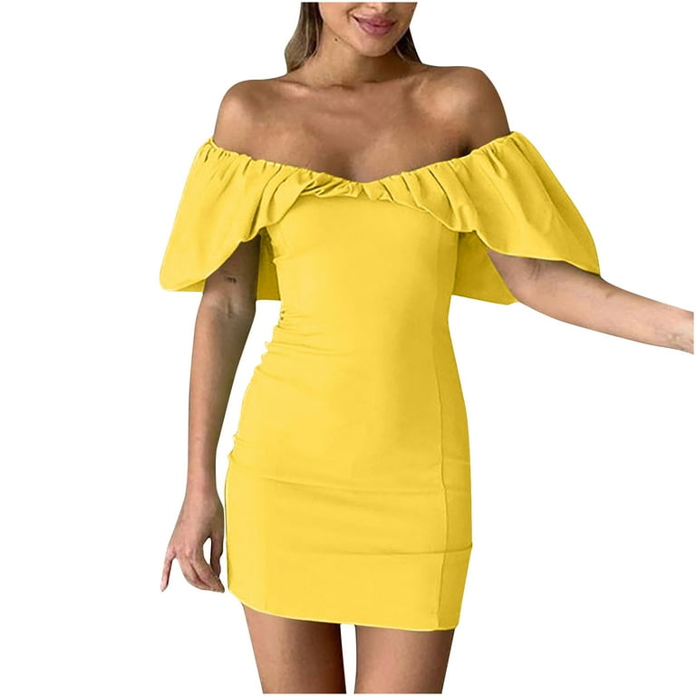 Sexy Slash Neck Strapless Ruffle Solid Bodycon Dress Sexy Slash Neck Strapless Ruffle Solid Bodycon Dress