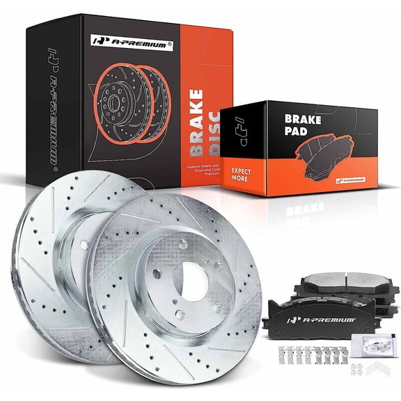 A-Premium 11.65 inch(295.9 mm) Front Drilled and Slotted Disc Brake Rotors   Ceramic Pads Kit Compatible with Lexus and Toyota Models - Camry 07-17, Avalon 08-18, ES350 07-18, ES300h 13-18, 6-PC Set