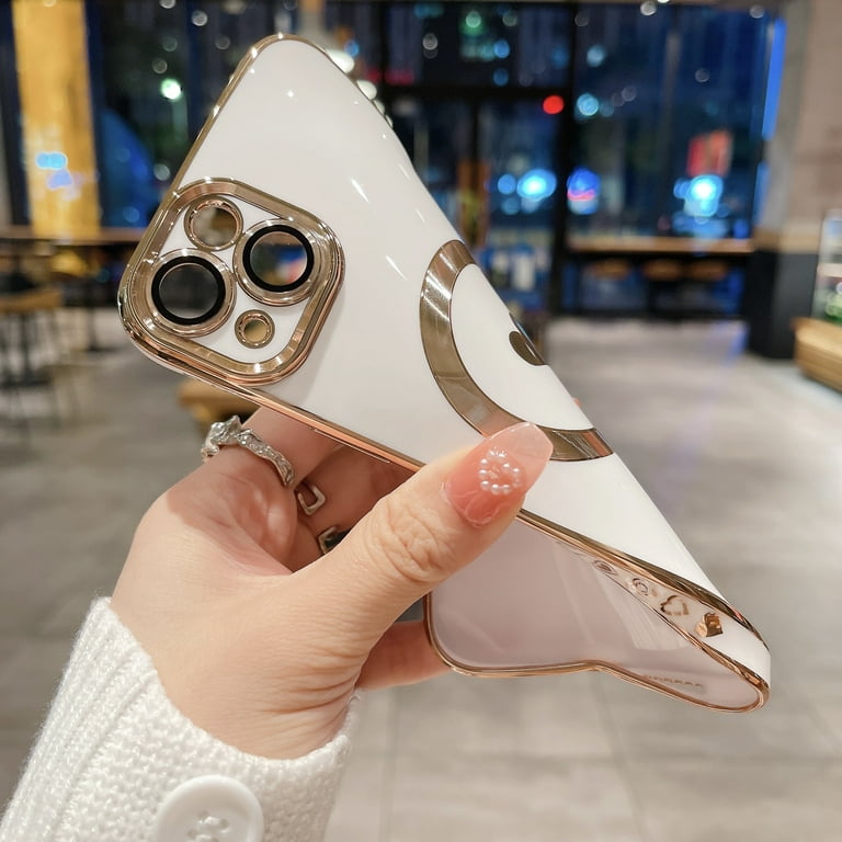 Stylish Magnetic Case for Apple iPhone 15 Plus Women Girls, Luxury Plating  Cute Love Heart Soft Back Cover Full Camera Lens Protection MagSafe Phone