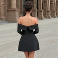 thumbnail image 4 of Women Mini Dress Off Shoulder Long Sleeve A Line Dress Short Formal Dresses Party Clubwear Black M, 4 of 9
