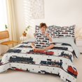 thumbnail image 4 of Manfei Toy Train 7pcs Queen Bedding,Cartoon Boys Art Bedding Comforter Set Queen,Red Blue,Light Gray Reversible, 4 of 7