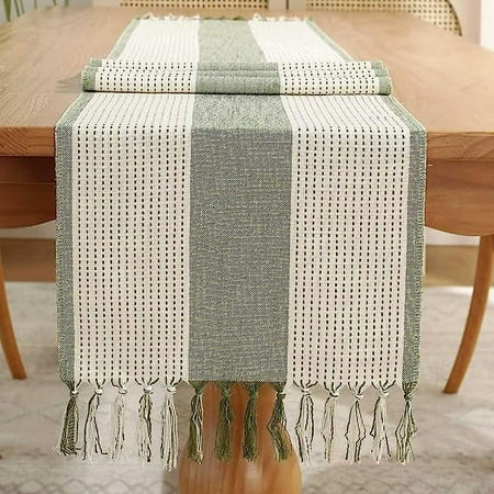 

XmhyTop Rustic Farmhouse Table Runner 90 Iches Long Burlap Style 13“ x 90 Handmade Braided Table Runner with Tassels for Dining Party Holiday(Green)