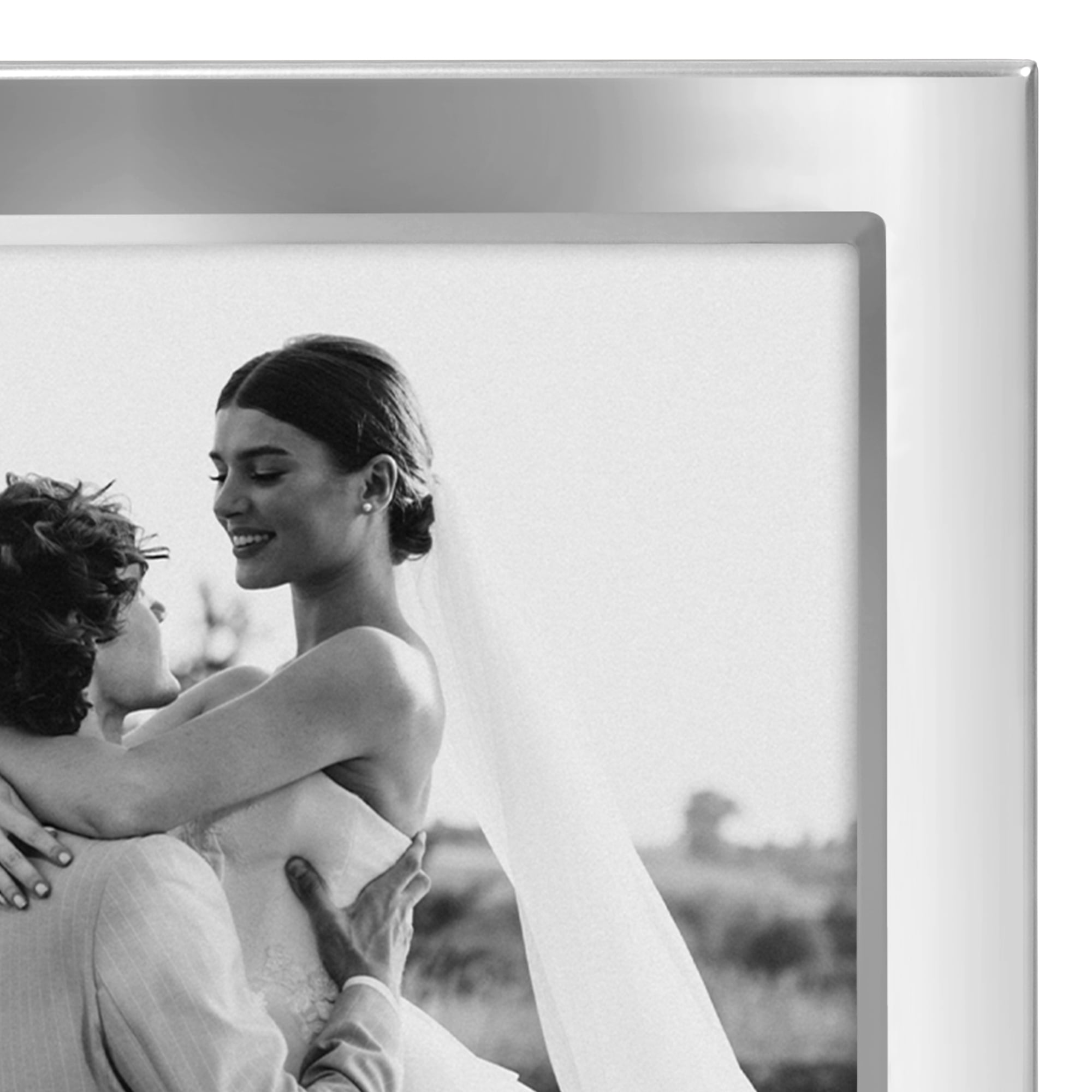 Americanflat 5x7 Hinge Frame with Shatter-Resistant Glass Hinged Metal Wide Beveled Molding Modern - Silver