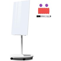 Rolling White Board Dry Erase, 36" x 24" White Board with Stands,Hight Adjustable 55" -78" Glass Wipeable Surface Glass White Board with 1 Whiteboard Eraser, 1 Markers Pen and 2 Magnets