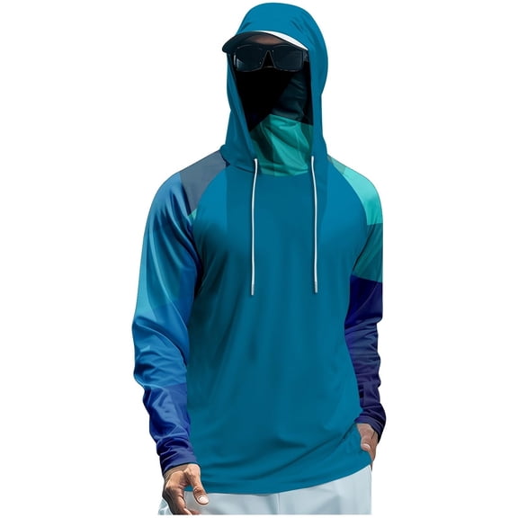 sususu Rash Guard for Men Hooded Quick Dry Jacket Long Sleeve Hiking Blue XL