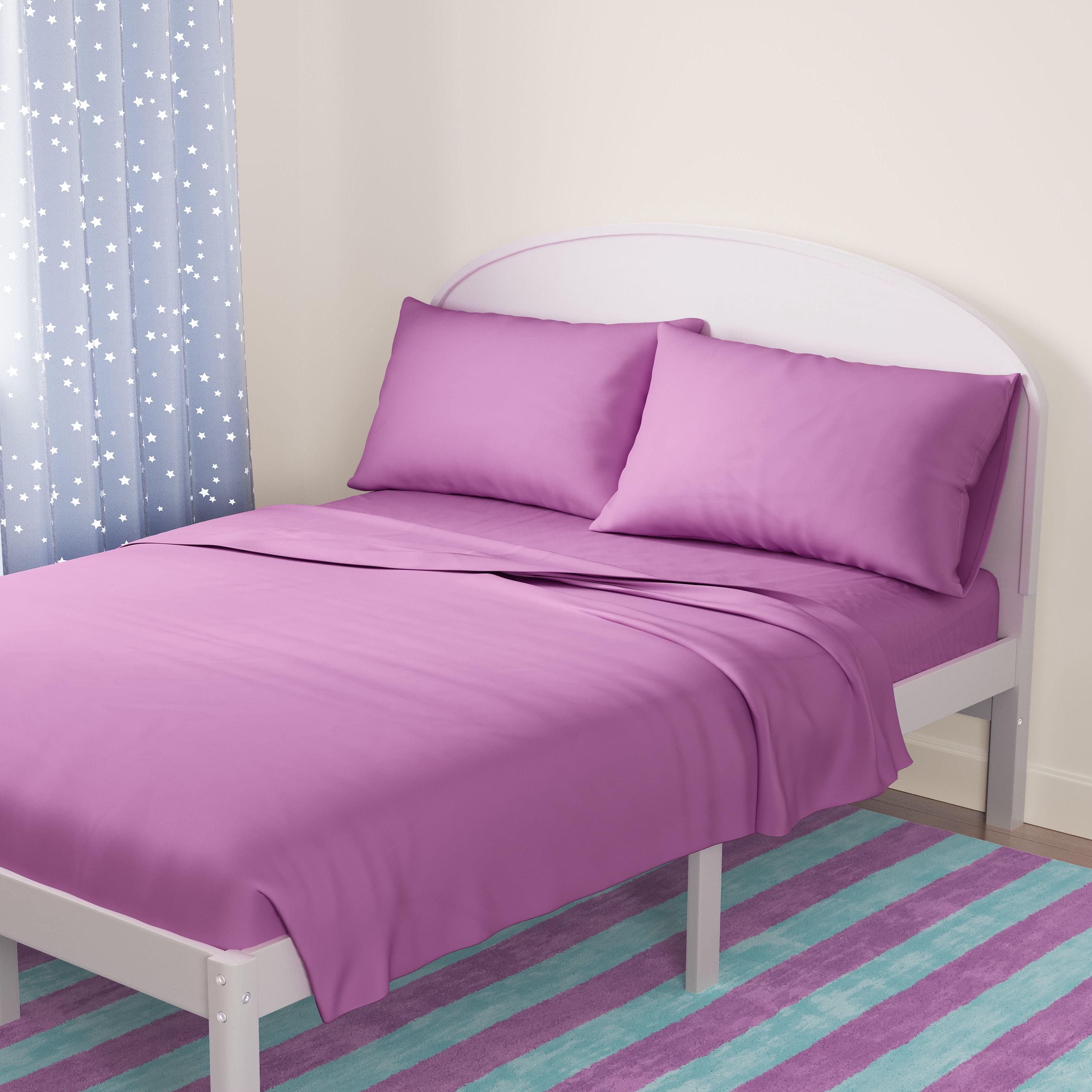 Mainstays Kids Microfiber Bed Sheet Set, Full, Vibrant Orchid, 4 Pieces