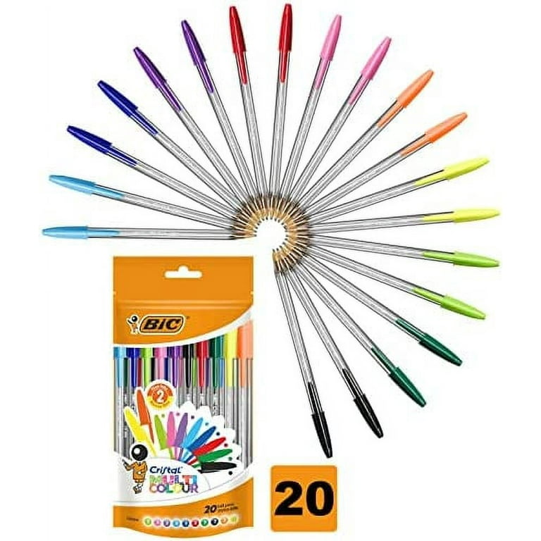 BIC Cristal Multi Colour Ballpoint Pens, Assorted Colors Every-day Biro  Pens with Wide Point (1.6mm), Pack of 20