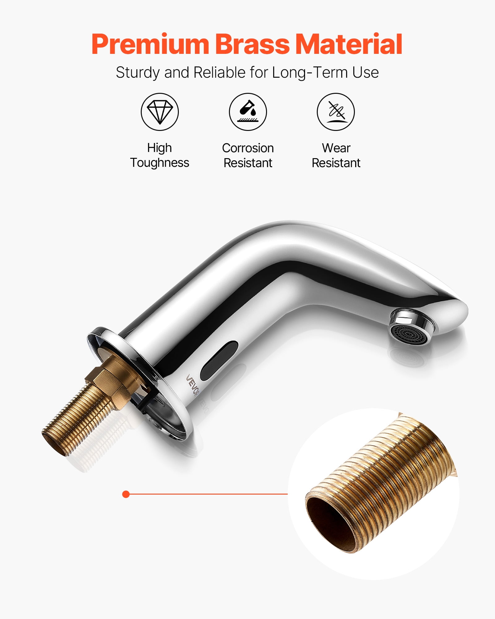 VEVOR Touchless Bathroom Sink Faucet, Automatic Motion Sensor Restroom Toilet Faucet Cold Water with Hole Cover Plate, Battery Operated for 9/16 in Pipe Commercial Lavatory,Chrome Plated Silver G112M