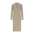 thumbnail image 3 of Fgvctg Womens Sweater Dress Ribbed Knit Button Down Long Sleeve Midi Dress Casual Fall Winter Turtleneck Dresses Soft Fashion Outfit With Pocket Khaki 2XL, 3 of 5