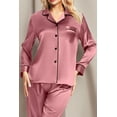 thumbnail image 5 of DAKIMOE Sleepwear Womens Silky Satin Pajamas Set Long Sleeve Nightwear Loungewear, Light Pink, XL, 5 of 8