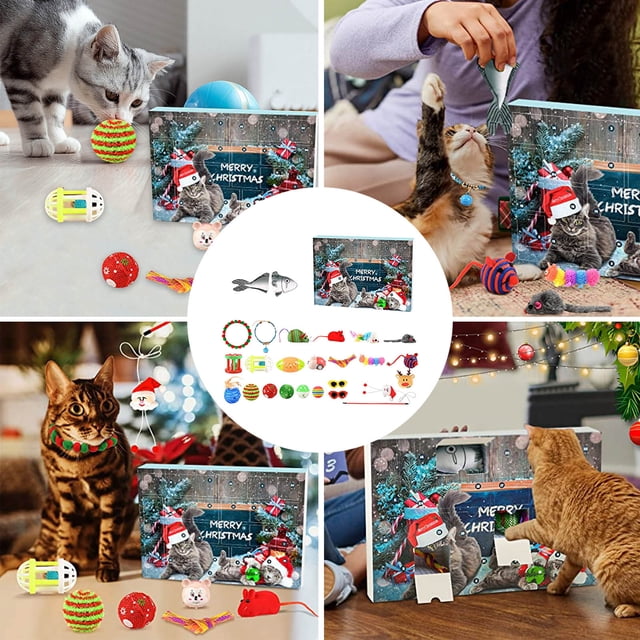 Cat Advent Calendar Toy Set Interactive Countdown Kit with Assorted Surprises for Indoor and Cattery Enrichment Activities