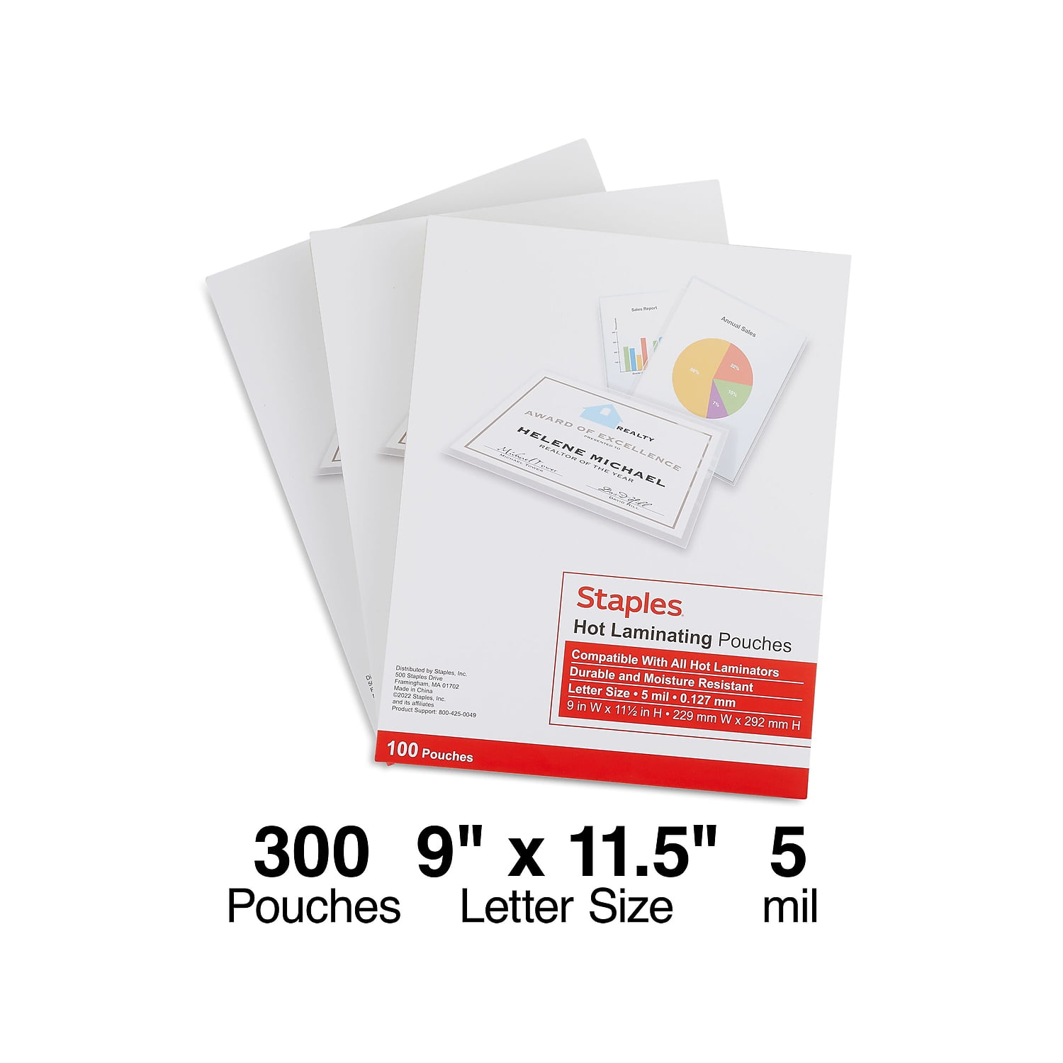 5 Mil Staples Hot Laminating Pouches Letter Size 9” X 11.5” 100 Ct 