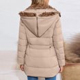 thumbnail image 4 of yuCgh Women's Solid Color Hooded Jacket Cotton Jacket with Mid-Length Design for Winter Warm and Comfortable Outerwear for Daily Use,Beige L, 4 of 7