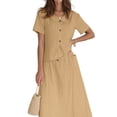 thumbnail image 2 of Summer Skirt Set Women 2 Piece Outfits Short Sleeve Top Elastic Waist Maxi Dress Sets with Pockets Khaki XL, 2 of 8
