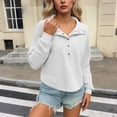 thumbnail image 2 of Feancey Corduroy Long Sleeve Shirts for Women Half Button Collar Pullover Tops Fall Casual Lightweight Sweatshirt Solid Color Loose Tunic Tees White S, 2 of 7