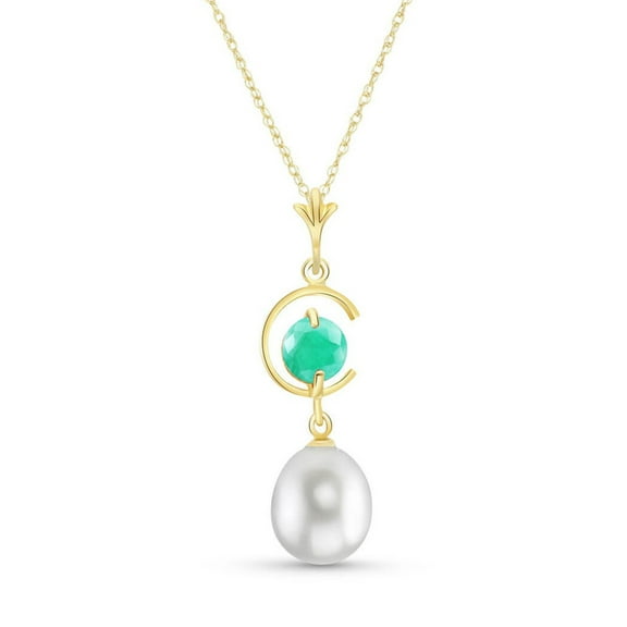 Galaxy Gold 14k 24" Yellow Gold Necklace with Natural Pearl and Emerald