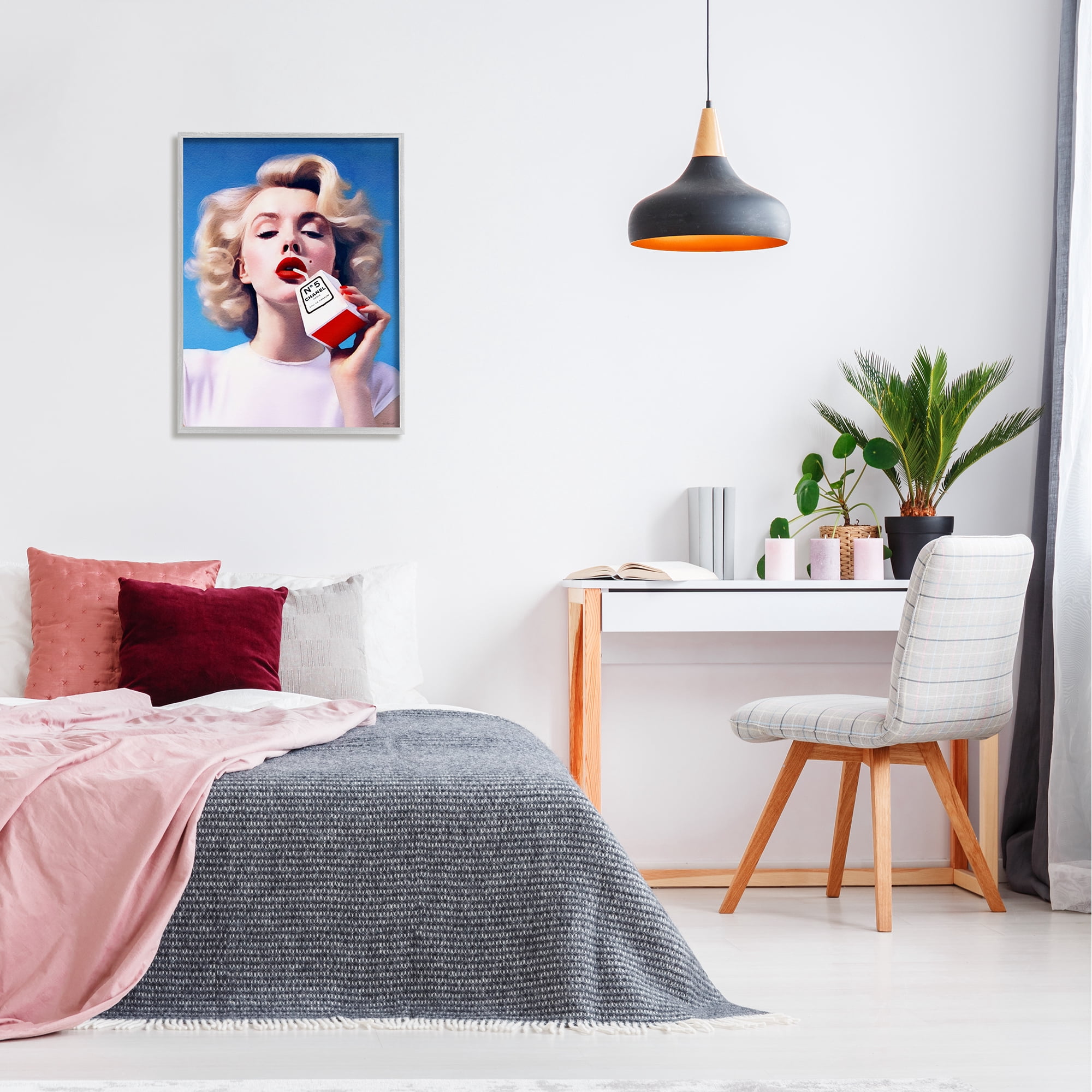 Stupell Industries Fashion Glam Girl Portrait Beauty & Fashion Painting Gray Framed Art Print Wall Art, 24 x 30