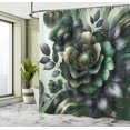 thumbnail image 2 of Ambesonne Dark Green Shower Curtain, Roses on Surreal Swirls, 69"Wx70"L, Dark Blue Grey Pale Brown, 2 of 4