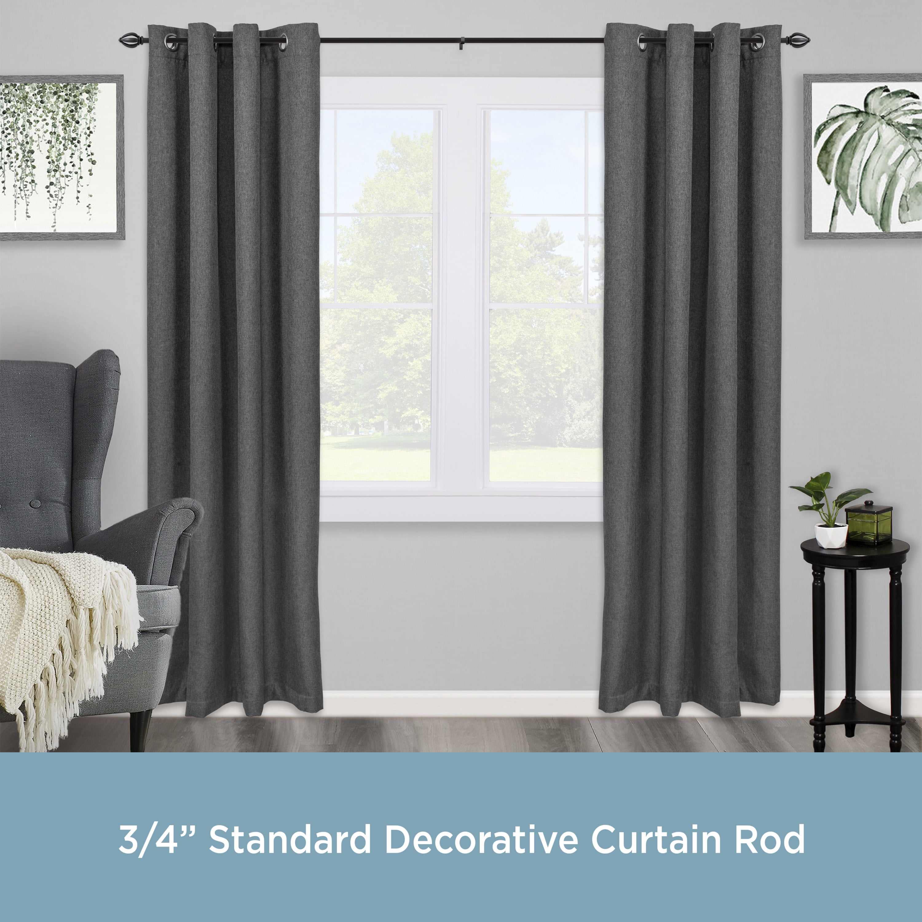 Kenney Lucas 3/4" Standard Decorative Window Curtain Rod, 66-120", Black