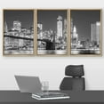 thumbnail image 2 of wall26 3 Piece Framed Canvas Print - Contemporary Art, Modern Wall Art - Black and White Manhattan Skyline and Brooklyn Bridge Giclee Artwork Gallery Wrapped Wood Stretcher Bars - 24"x36"x3, 2 of 5