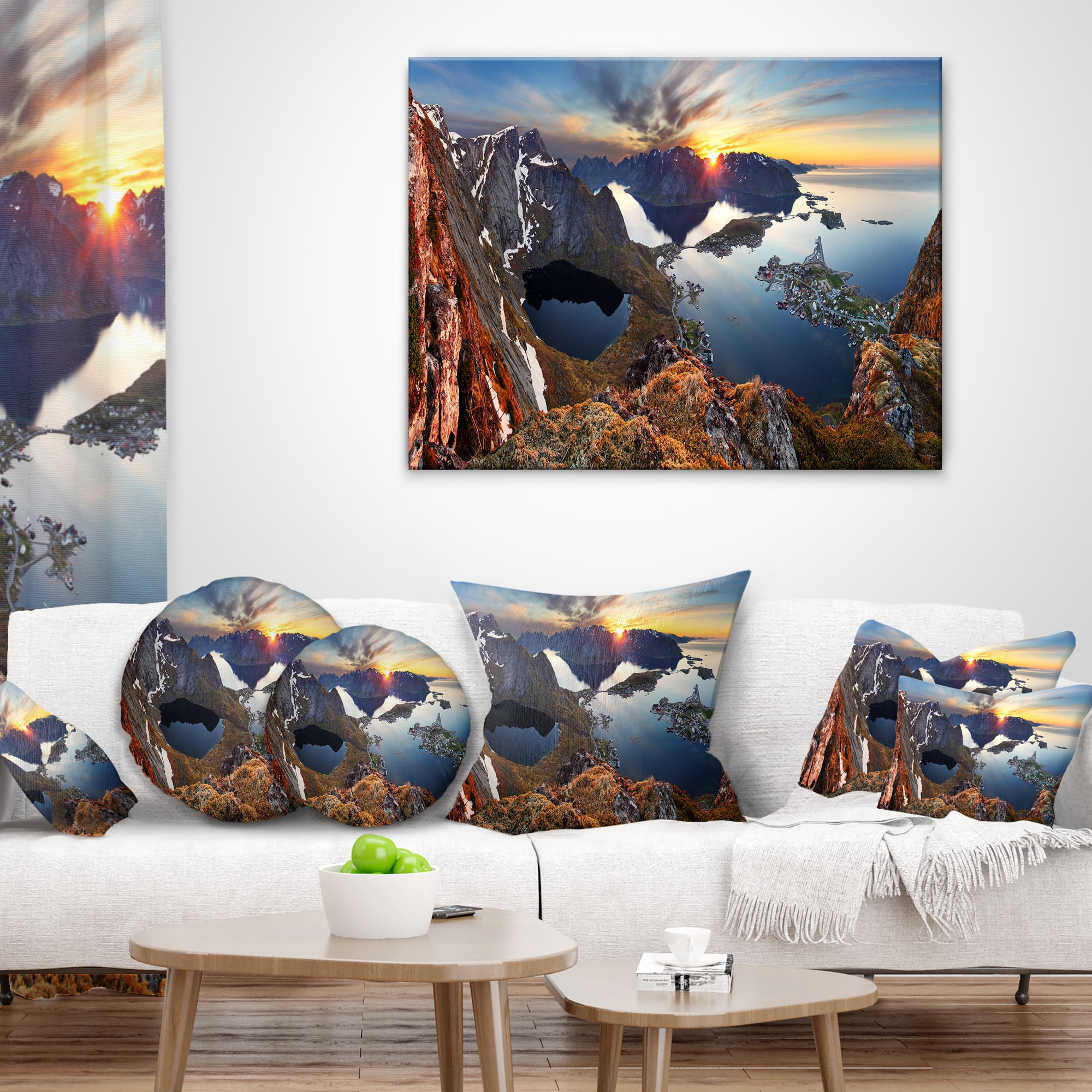 Designart Sunset at Rocky Mountains Norway - Landscape Photography Throw Pillow - 12x20