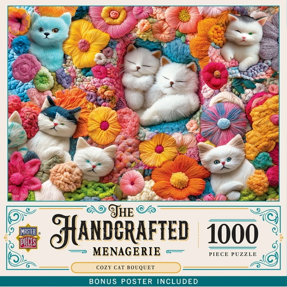 MasterPieces Handcrafted Menagerie - Cozy Cat Boutique 1000 Piece Jigsaw Puzzle - Crafting Fun for Adults