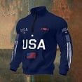 thumbnail image 2 of IWRICH Men's Quarter Zip USA Flag Waffle Sweatshirts 250th Anniversary 1776-2026 Pullover Tops Collar Casual Plus Size Tees Blue S, 2 of 3