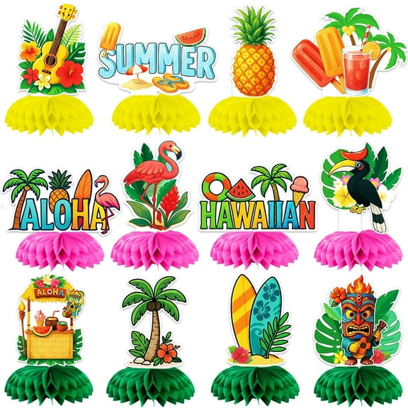 12pcs Honeycomb Tropical Party Luau Centerpieces for Table Decor