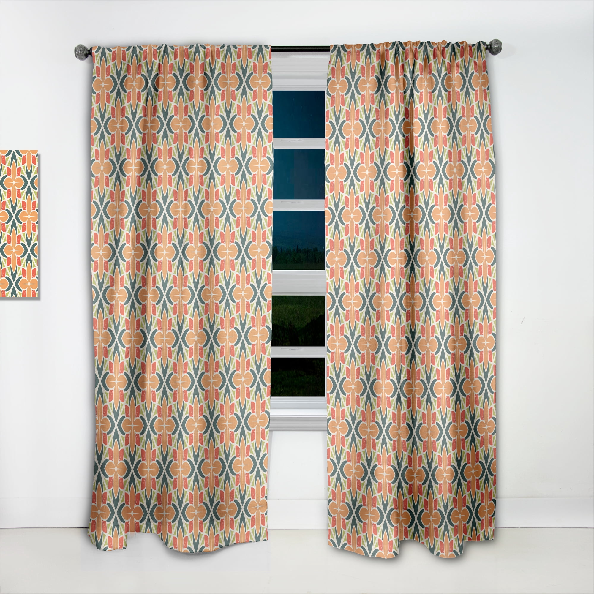 Designart 'Floral Retro Pattern XIV' Mid-Century Modern Curtain Panel