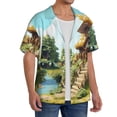 thumbnail image 2 of KLL Cartoon Mushroom House Print Men's Shirt Short Sleeve Button Down Summer Cuba Beach Shirts- Medium, 2 of 5