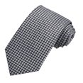 thumbnail image 6 of Jacob Alexander Men's Woven Dotted Motif Grid Pattern Regular Neck Tie - Black Silver, 6 of 7