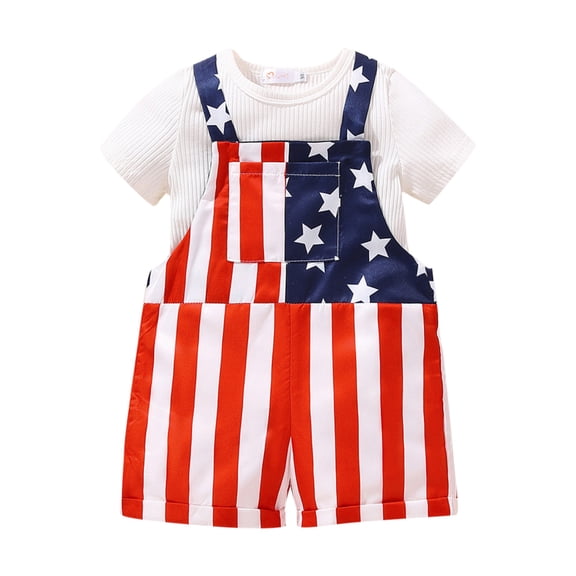 EnJoCho Toddler Baby 4th of July Outfit Girl Boy American Flag Overall Shorts Suspender Denim Jumpsuit with Pocket Toddler Boys American Flag Outfits