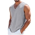 thumbnail image 2 of Linen Tank Tops for Men Breathable V-Neck Sleeveless Shirts Relaxed Fit Summer Beach Vacation Casual Wear Big and Tall, 2 of 6