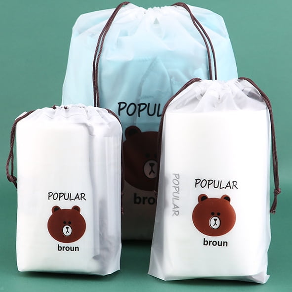 Bolsa con cordón de oso de dibujos animados esmerilado, toalla de cara, toalla de baño, bolsa de almacenamiento de viaje con cordón