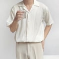 thumbnail image 2 of Men Striped Lapel Short Sleeve Button Shirt Korean Casual Solid Color Streetwear, 2 of 9