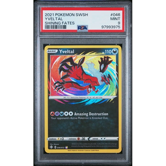 Graded 2021 PSA 9 Yveltal Shining Fates #046 Pokemon Sword & Shield Trading Card
