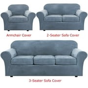 Velvet Plush Sofa Covers, Armchair Loveseat Couch Slipcover with Separate Cushion Cover (Gray Blue, For 3-Seater Sofa)