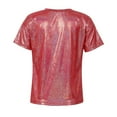thumbnail image 2 of inhzoy Girls Boys Shiny Metallic Modern Dance Jazz Top Short Sleeve Shirt Dancewear,Sizes 3-16 Red 7-8, 2 of 7