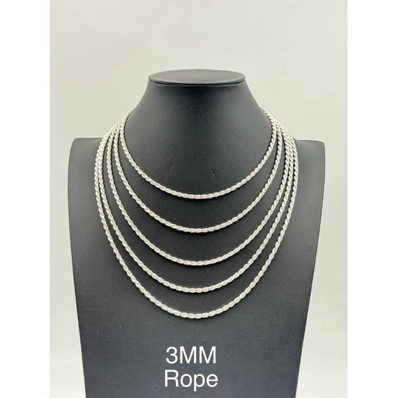 925 Sterling Silver Rope Chain Necklace 3mm 16" Italy