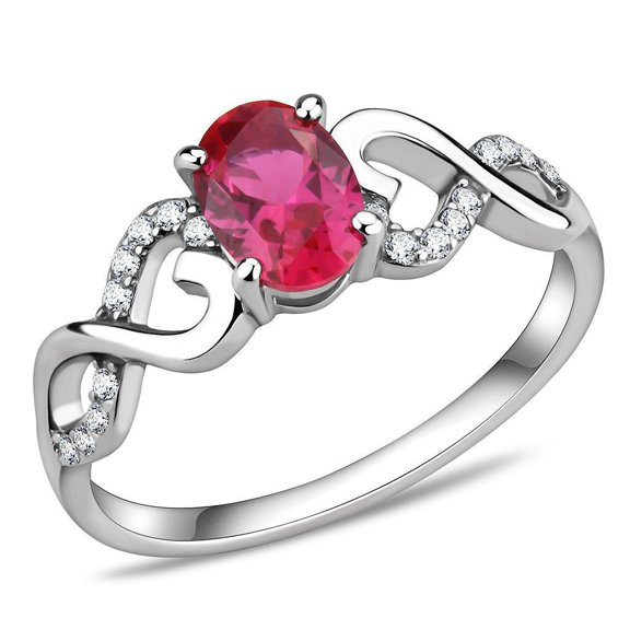 Womens Silver Rings High polished (no plating) 316L Stainless Steel Ring with AAA Grade CZ in Ruby DA119