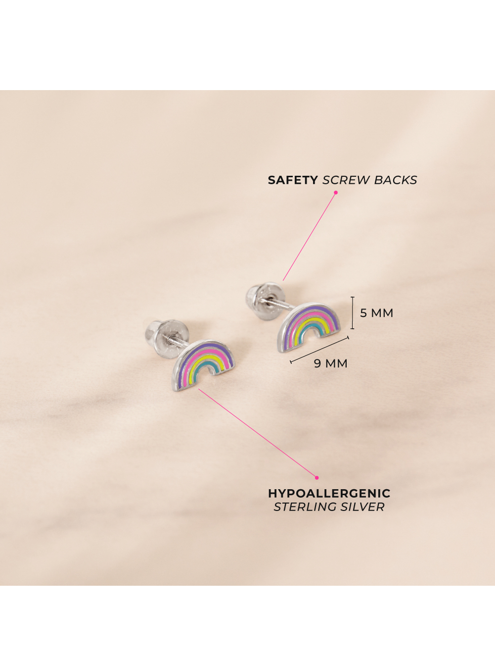 Magical Rainbow Children's / Girls Earrings Screw Back Enamel - Sterling Silver