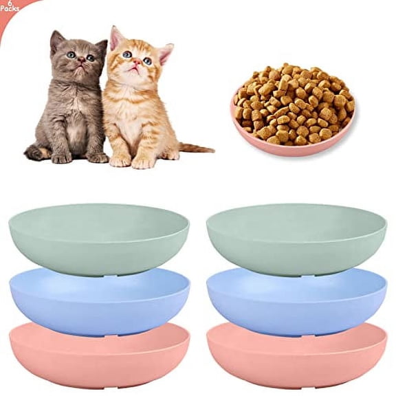 6-Pieces Fatigue Cat Bowl - 5.5 Inch Shallow Cat Food Dish Wide Cats Wet Feeding Bowls,PET Plate for Kittens and Short Legged Cats,Wheat Straw