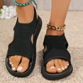 thumbnail image 6 of Sandals for Women Round Open Toe Soft Leather Strappy Comfortable Cute Flat Sandals with Elastic Strap Black, 6 of 9