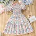 thumbnail image 5 of WhouRiu Girls Ruffle Sleeve Smocked Floral Dress Elegant Tiered Beach Swing Dress Orange,Sizes 2-3, 5 of 7