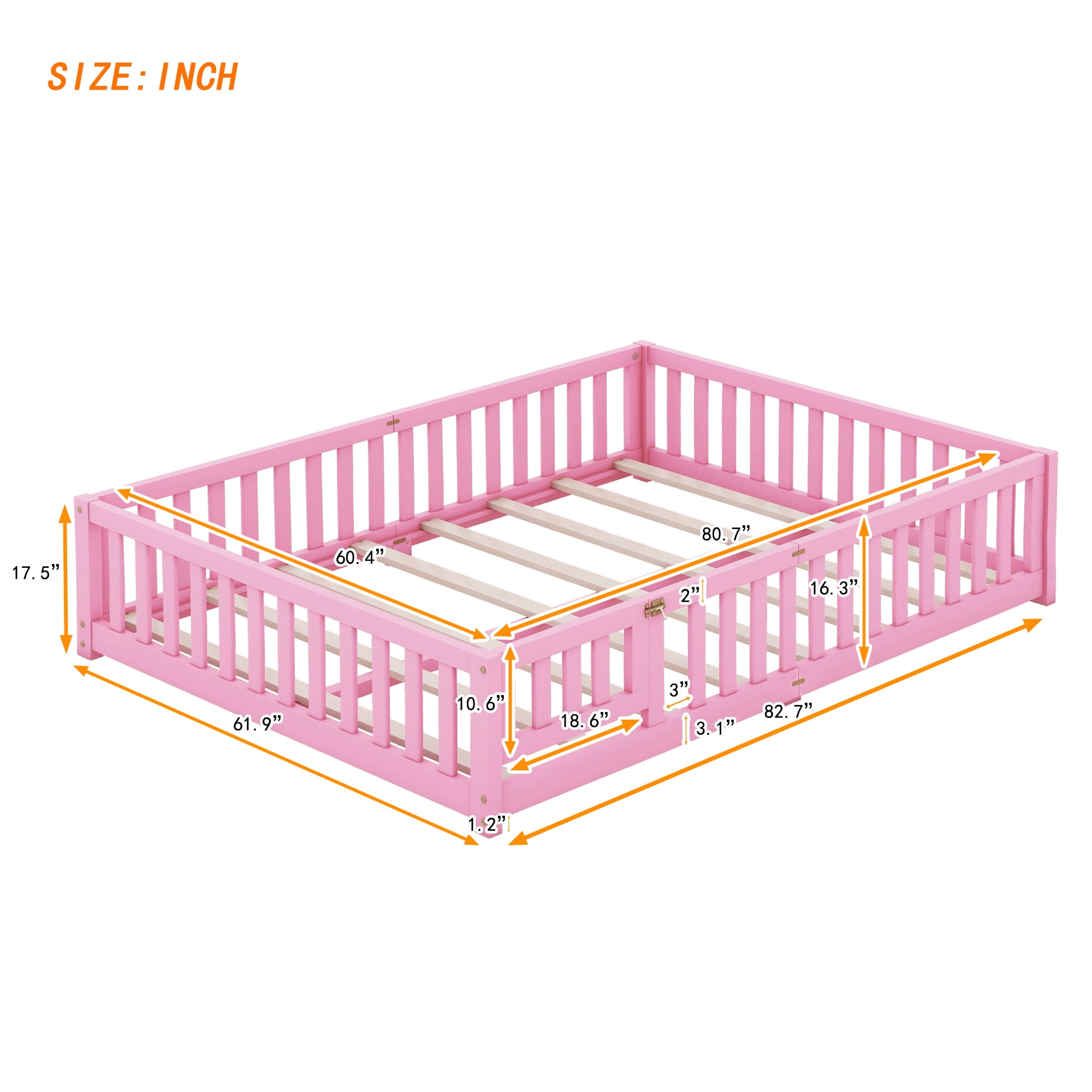 Miniyam Queen Size Toddler Floor Bed with with Safety Guardrails, Pink
