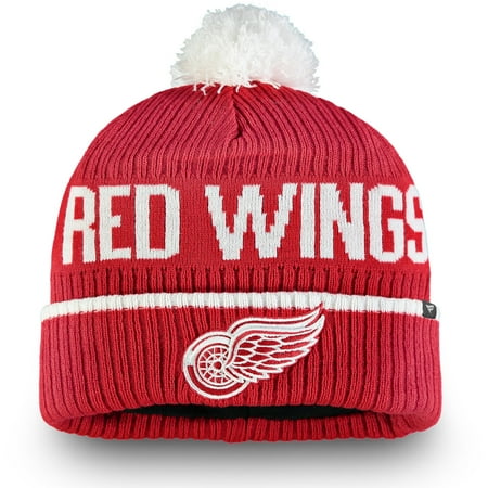 - Detroit Red Wings Fanatics Branded Iconic Stroke Cuffed Knit Hat with Pom - Red - OSFA